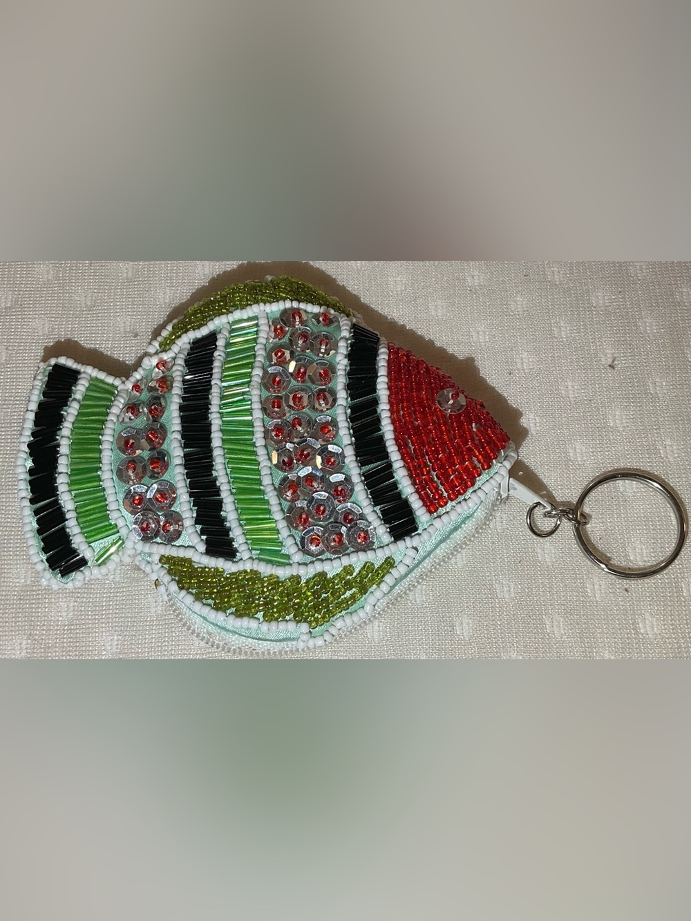 Beaded Multicolor Fish Brooch - Green & Red